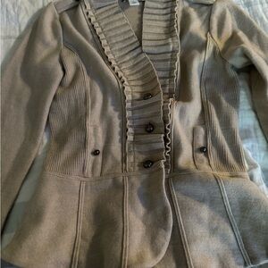 White House Black Market Beige Ruffled sweater